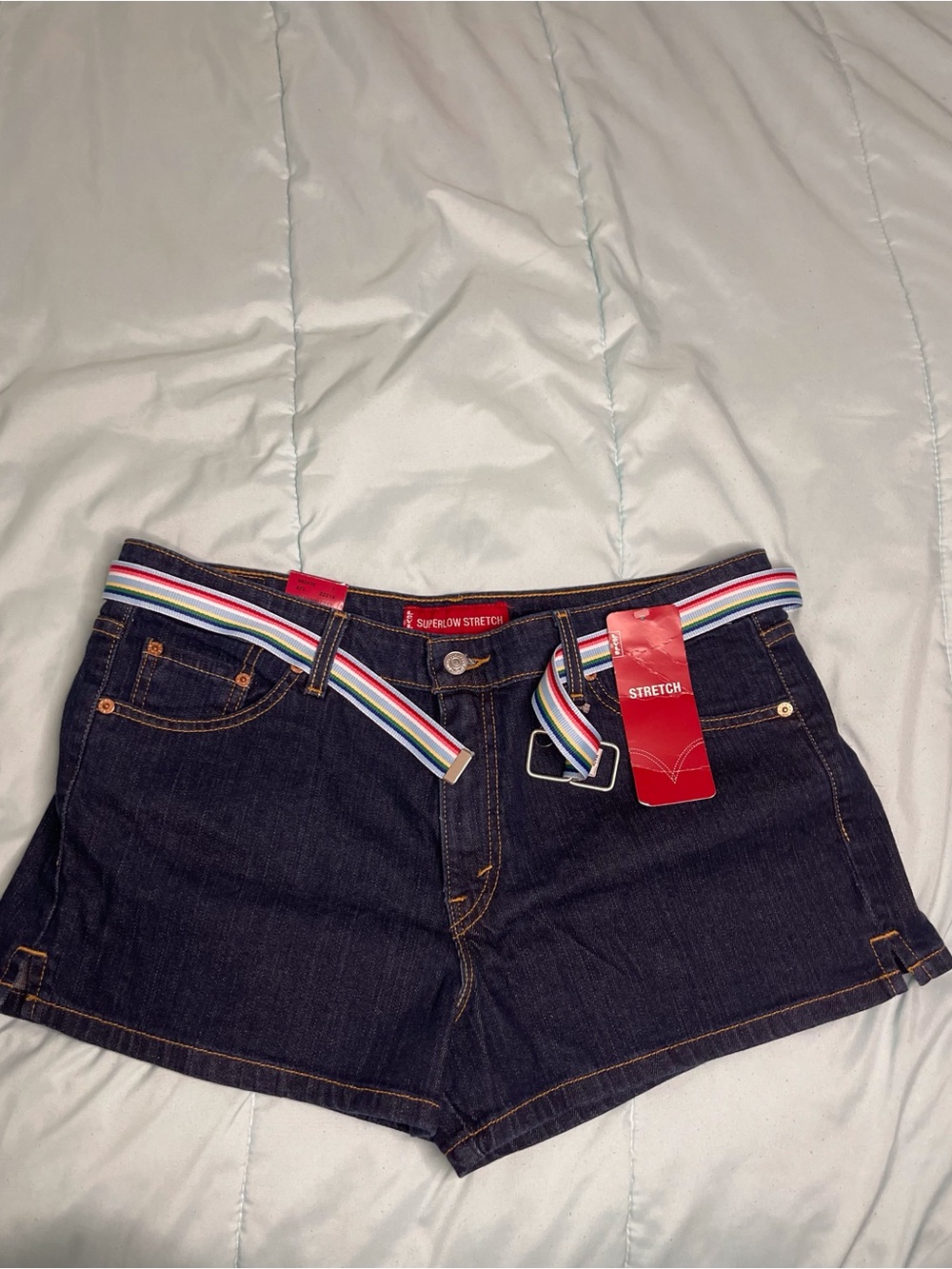 Levi's Dark Indigo Jean Shorts with Rainbow Stripe Belt